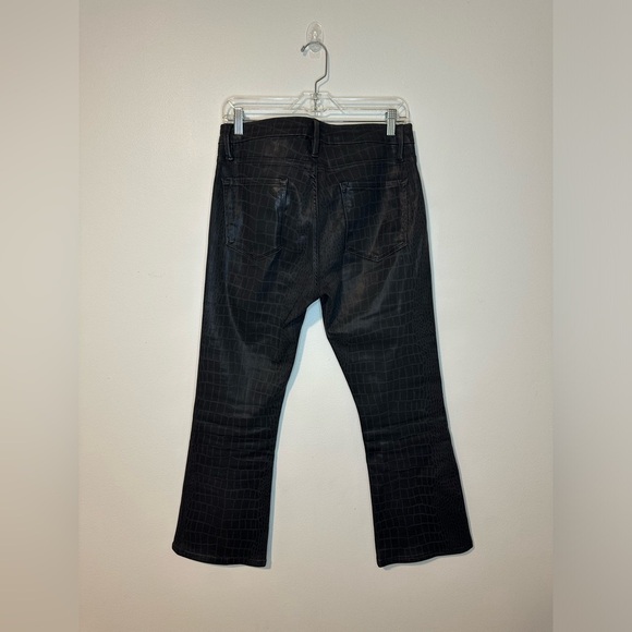 Frame Le Crop Mini Boot Croc Effect Denim Black Sz 31 Retro High Rise - Picture 3 of 6